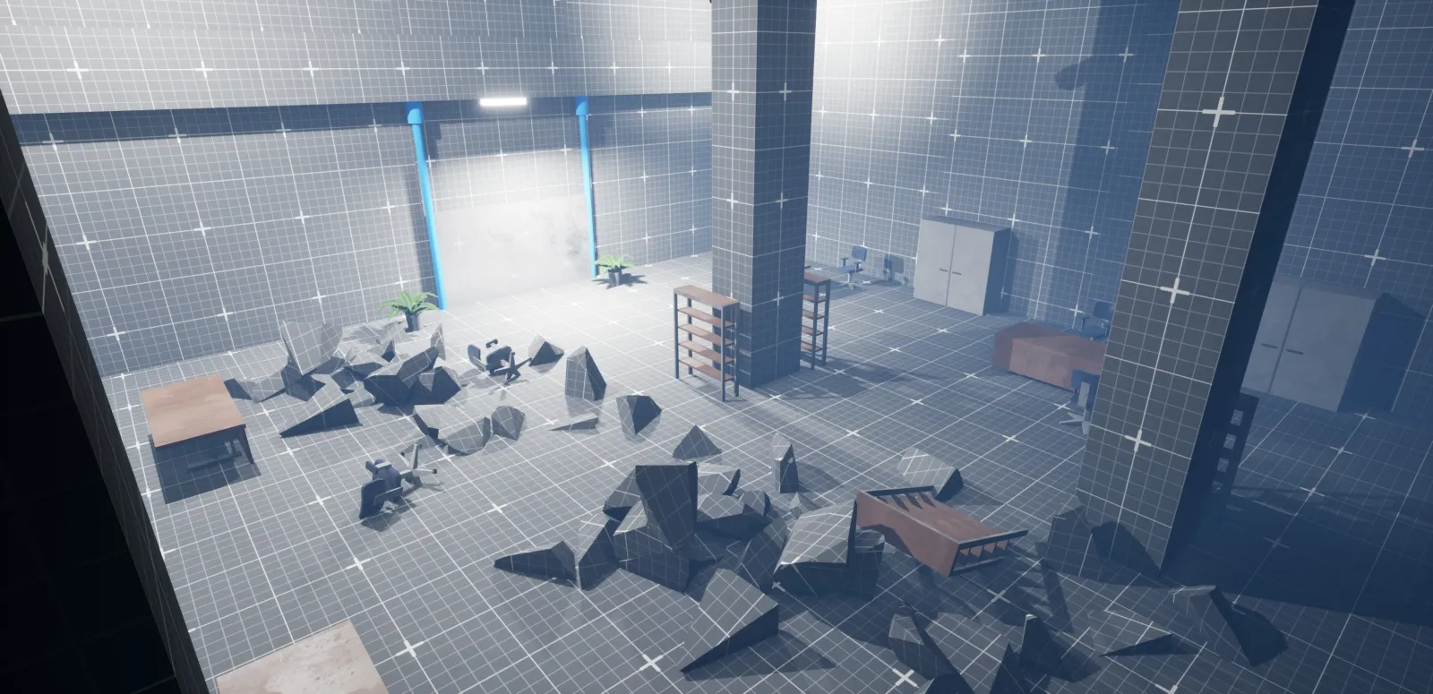 In-engine: collapsed, rubble-strewn tension space